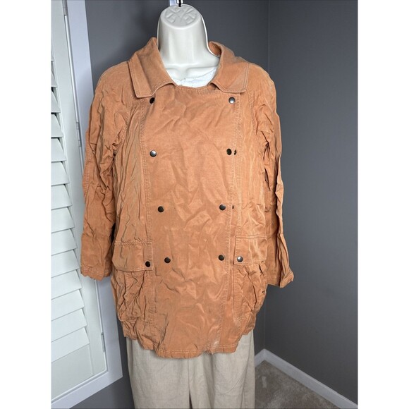 Stefis Jacket SZ M Caramel Brown Terra Cotta Color Flowy Jacket Pockets - Picture 1 of 9